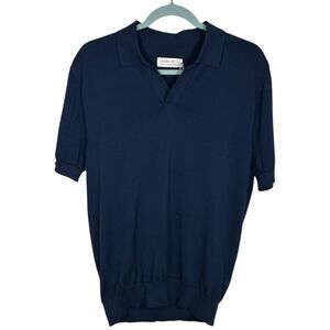 Collars & Co Polo Shirt Mens Large Navy Blue Silk Cotton Maranello Buttonless